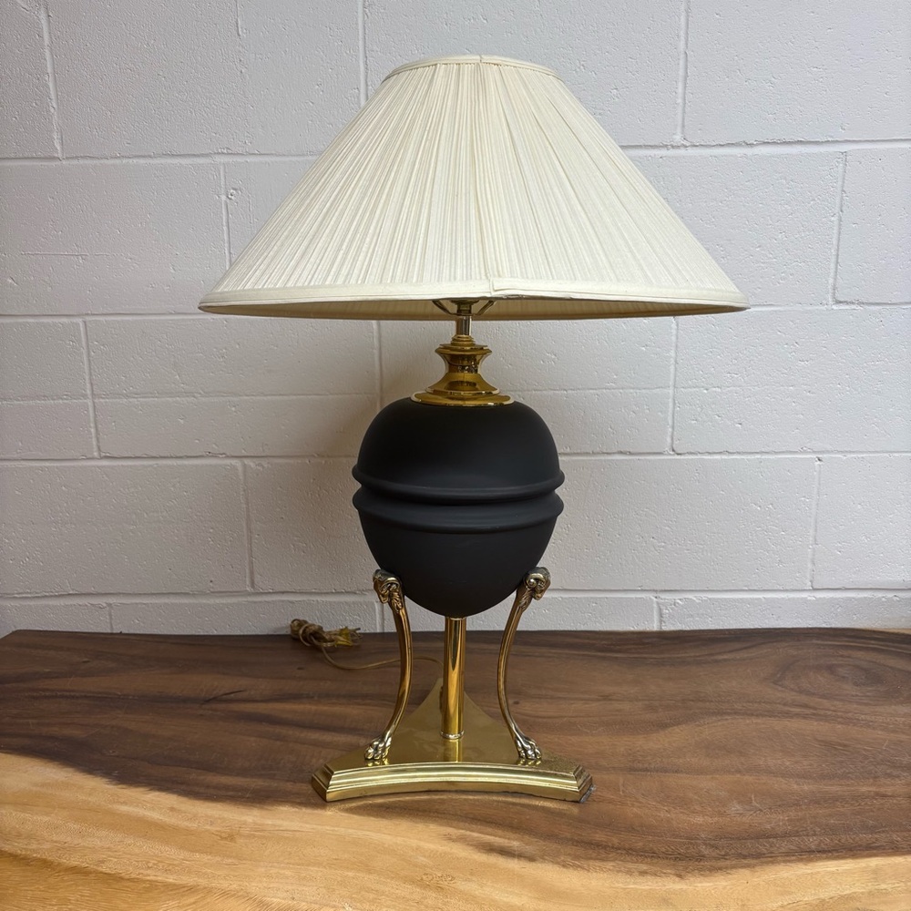Black Urn Lamp Brass Ram’s Head Claw Foot base Gothic Style Victorian